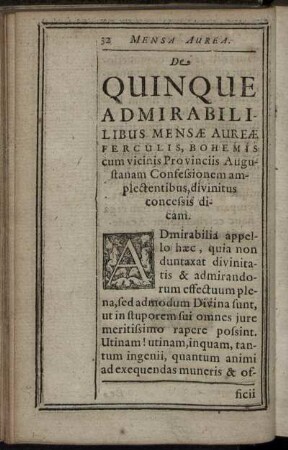 De Quinque Admirabilibus Mensae Aureae ...