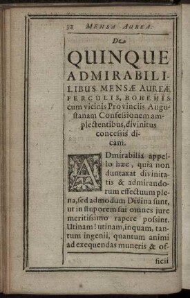 De Quinque Admirabilibus Mensae Aureae ...