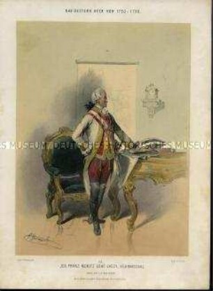 Uniformdarstellung, Porträt, Franz Moritz Graf von Lascy als Feldmarschall, Österreich, um 1757. Tafel 33 aus: Gerasch: Das Oesterreichische Heer.