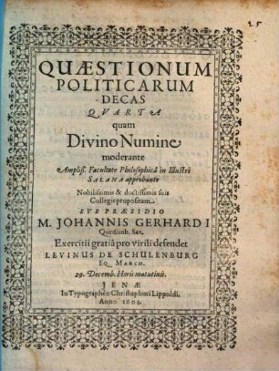 Quaestionum Politicarum Decas ..., 4