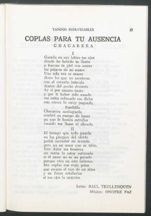 Coplas para tu ausencia : Chacarera