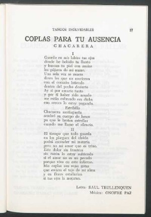Coplas para tu ausencia : Chacarera