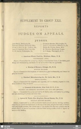 Supplement To Group XXII. Reports Of Judges On Appeals