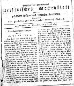 449stes Stueck, Sonnabend, den 9. August 1817