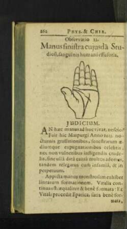 Observatio 12. Manus sinistra cujusda[...] Studiosi, sanguinis humani effusoris.