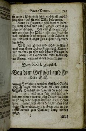 Das XXII. Capitel. Von dem Geflügel- und Feder-Vieh