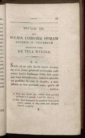 Sectio III. De Solida Corporis Humani Materie in universum, speciatim vero De Tela Mucosa