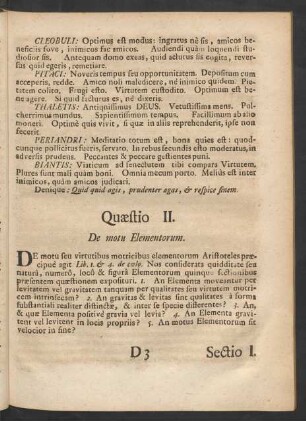 Quaestio II. De motu Elementorum