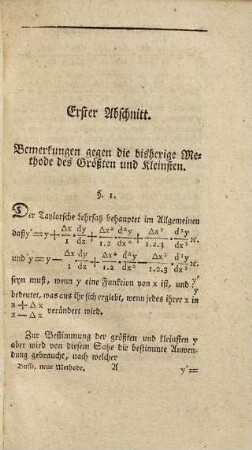 Neue Methode des Größten und Kleinsten : nebst Beurtheilung und einiger Verbesserung des bisherigen Systemes ; mit 2 Kupfertaf.