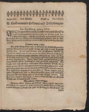 Anno 1665. XIX. Woche. Stück 4. No. LXXVI.