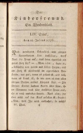 LIV. Stück, den 15. Julius 1776