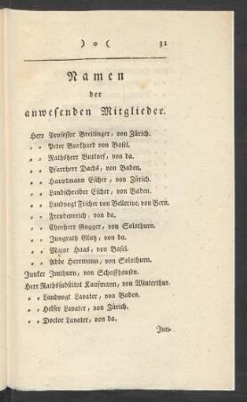 Namen der anwesenden Mitglieder