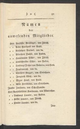 Namen der anwesenden Mitglieder