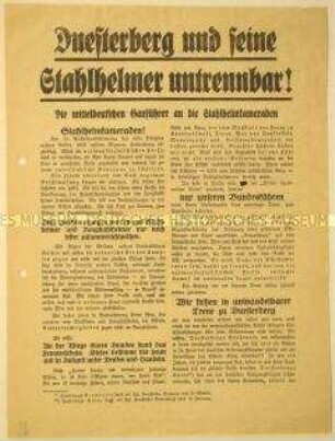 Programmatisches Solidaritätsflugblatt des Stahlhelm Landesverbandes Mitteldeutschland mit Theodor Duesterberg