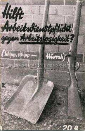 Propagandaschrift der SPD gegen die von den Nazis geforderte Arbeitsdienstpflicht mit Vorschlägen zur Senkung der Jugendarbeitslosigkeit