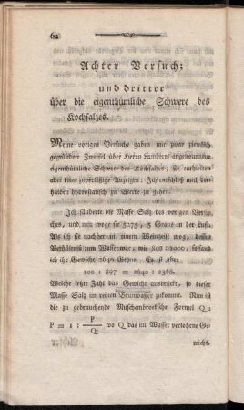 Achter Versuch; und dritter über die eigenthümliche Schwere des Kochsalzes.