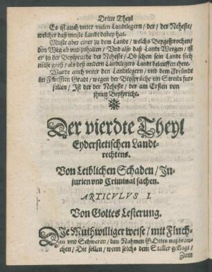 Der vierdte Theyl Eyderstetischen Landtrechtens.