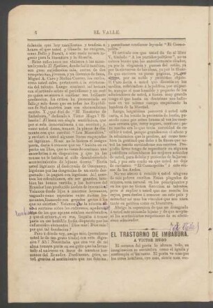 El trastorno de Imbabura. : A Víctor Hugo.