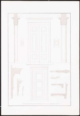 Wohnhaus Bellevuestraße 16, Berlin: Ansichten, Schnitte Details (aus: Architektonisches Album, Bd. 1, H.3, hrsg.v. Stüler, Knoblauch, Salzenberg, Strack, Runge, 1839)
