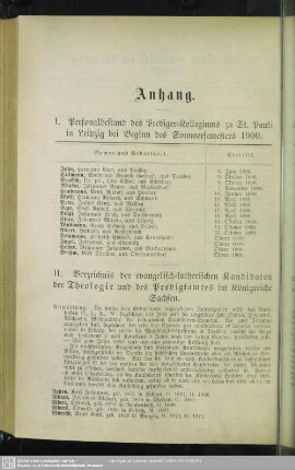 II. Verzeichnis der evangelisch-lutherischen Kandidaten der Theologie und des Predigtamtes im Königreiche Sachsen