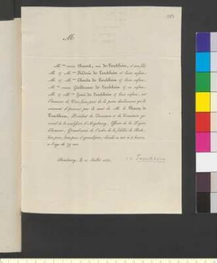 Brief von Türckheim, Familie von an Goethe, Johann Wolfgang von