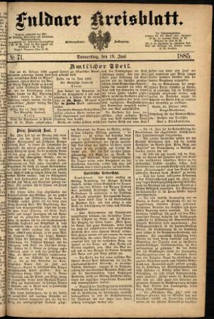 Ausgabe vom Donnerstag, den 18. Juni 1885.