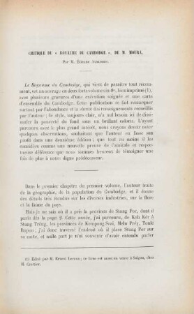 Critique du "Royaume du Cambodge", de M. Moura, par M. Étienne Aymonier