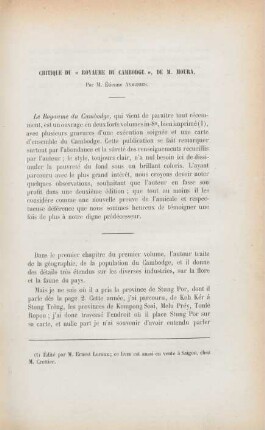 Critique du "Royaume du Cambodge", de M. Moura, par M. Étienne Aymonier