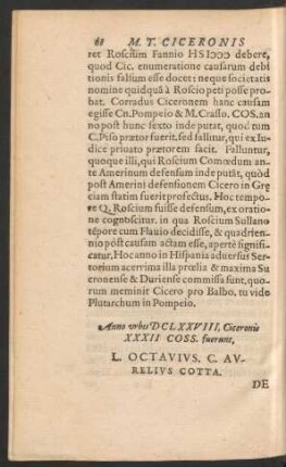 Anno urbis DCLXXVIII ... L. Octavius. C. Aurelius Cotta.