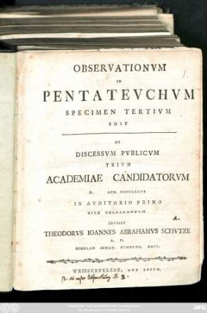 Specimen 3: Observationvm In Pentatevchvm Specimen ...
