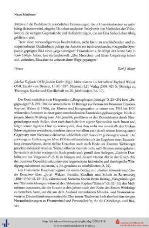 Jakobus Kaffanke OSB / Joachim Köhler (Hg.): Mehr nützen als herrschen! Raphael Walzer OSB, Erzabt von Beuron, 1918-1937.