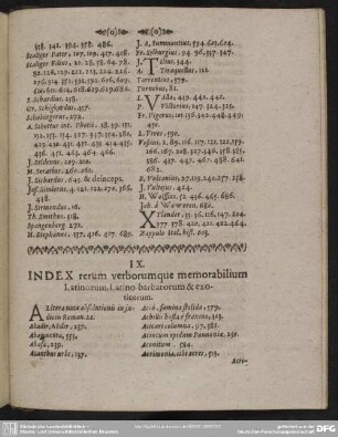 IX. Index rerum verborumque memorabilium Latinorum, Latino barbarorum & exoticorum