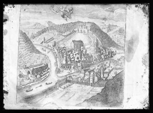 Wertheim mit Wehrtürmen und Stadtmauer (Foto eines Stichs)