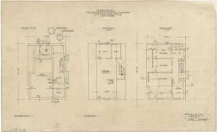 Gsaenger, Gustav; Gauting / Starnberg (Bayern), Schollstr.; Wohnhaus Prof. Füchtbauer, Erweiterung - Wohnungsneubau (Grundriss Keller, Grundriss EG, Grundriss DG)