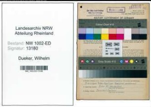 Entnazifizierung Wilhelm Dueker, geb. 26.06.1904 (Lehrer)