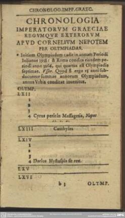 Chronologia Imperatorum Graeciae Regumque Exterorum Apud Cornelium Nepotem Per Olympiadas