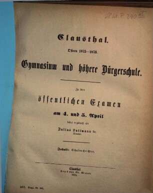 Zu dem öffentlichen Examen am ... ladet ergebenst ein. 1875/76