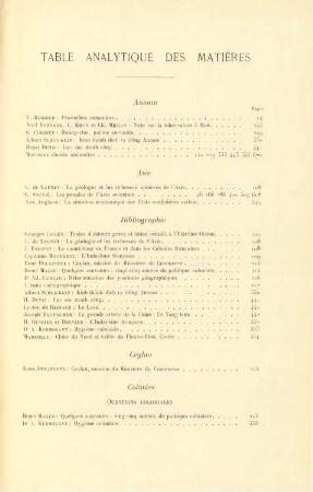 Table analytique des matières