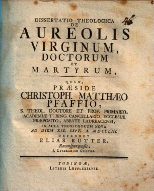 Dissertatio theologica de aureolis virginum, doctorum et martyrum