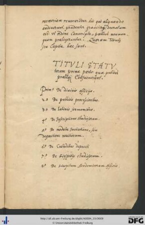 [fol. 4] Tituli statuorum primae partis