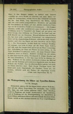 Die Wiedergewinnung des Silbers aus Cyansilber-Bädern