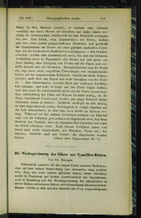 Die Wiedergewinnung des Silbers aus Cyansilber-Bädern