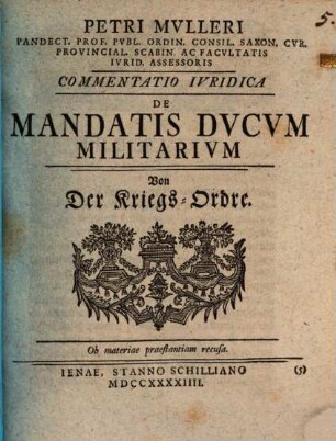 Commentatio iur. de mandatis ducum militarium