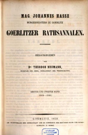 Görlitzer Rathsannalen. 1/2, (1509 - 1520)