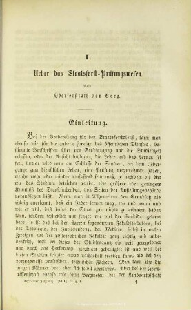 I. Ueber das Staatsforst-Prüfungswesen. : Vom Oberforsthrath von Berg.