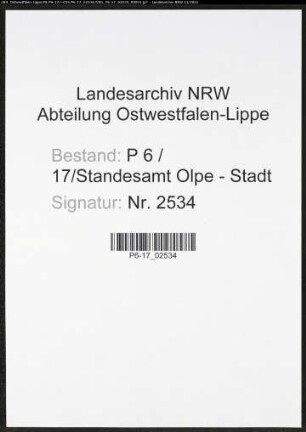 Heiratsregister Standesamt Olpe-Stadt