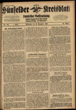 Erste Ausgabe vom Mittwoch, den 19. Dezember 1934.