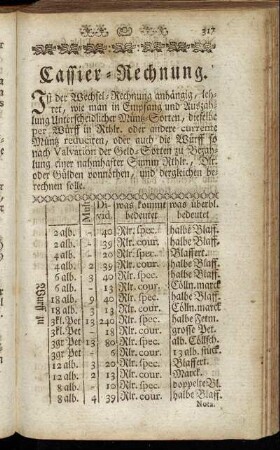 Cassier-Rechnung.