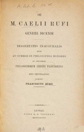 De M. Caelii Rufi genere dicendi