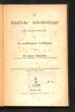 Die ländliche Arbeiterfrage : mit besonderer Rücksicht auf die norddeutschen Verhältnisse